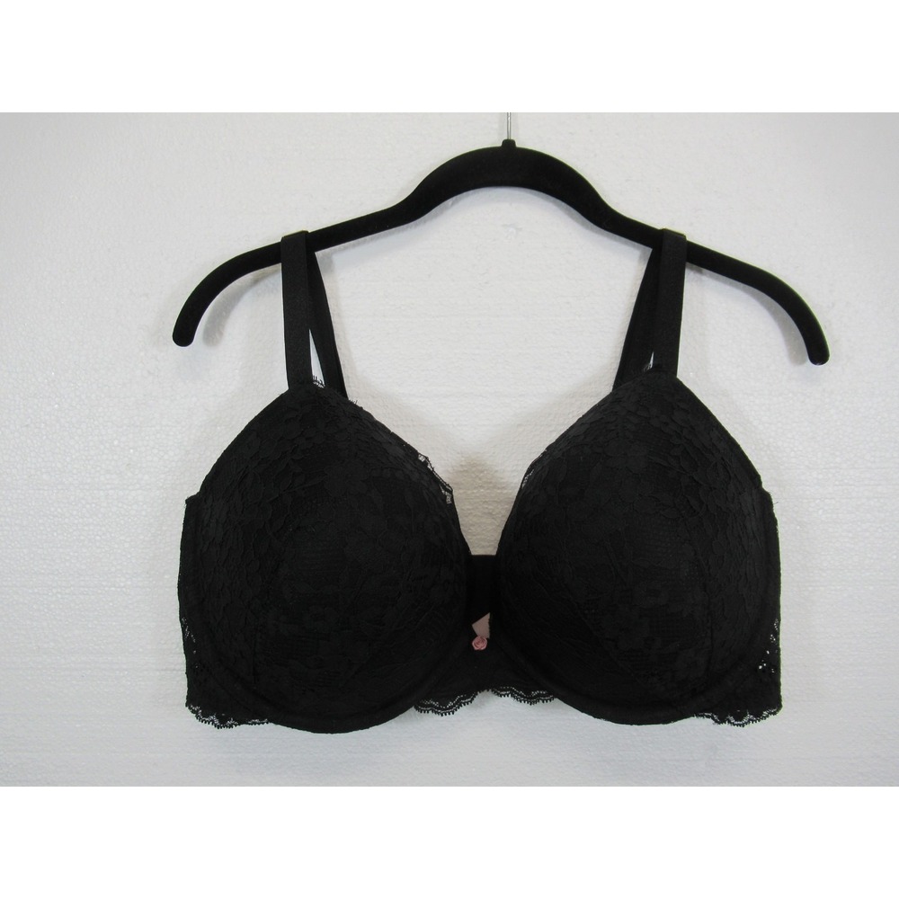Victoria's Secret Padded Push Up Bra 38DDD Black Lace Underwire Dream Angels